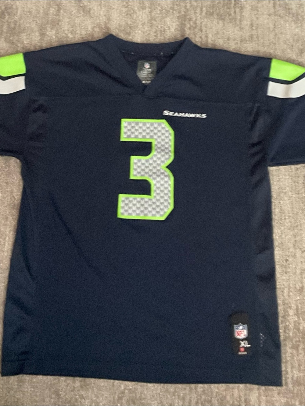 NFL Kids Seahawks #3 Navy and Lime Football Jersey
